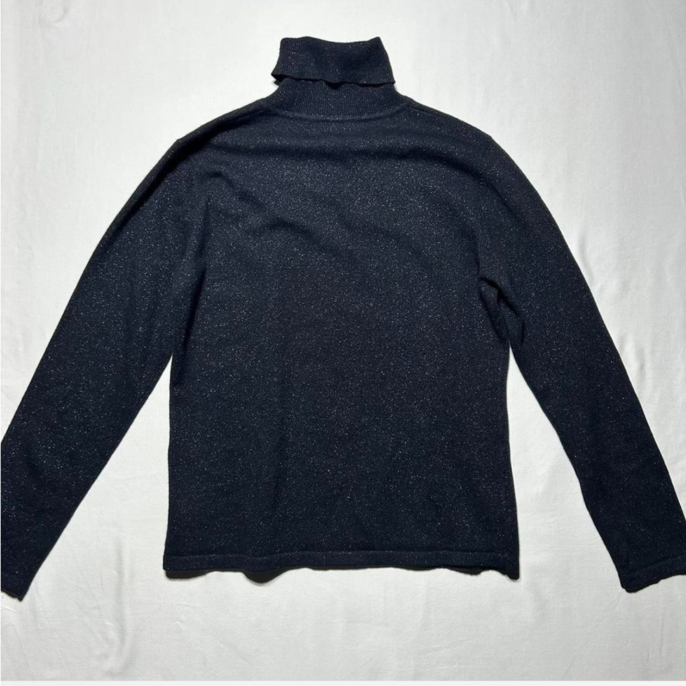 Lauren Ralph Lauren Wool Cashmere sweater Womens L Black Metallic Turtleneck 90s